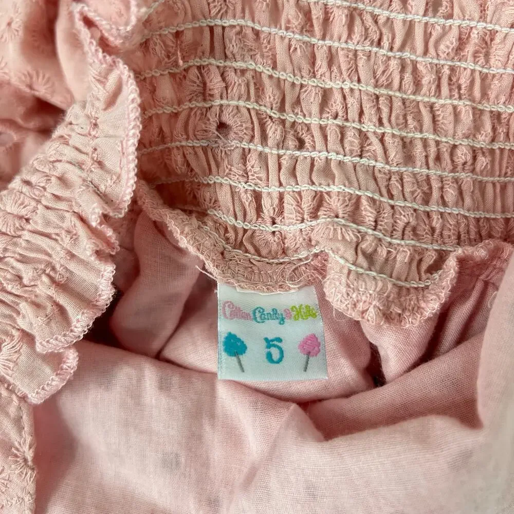 Girls Pink Eyelet Sundress Size 5 Cotton Candy & Hills Summer Lace Ruffle Dress